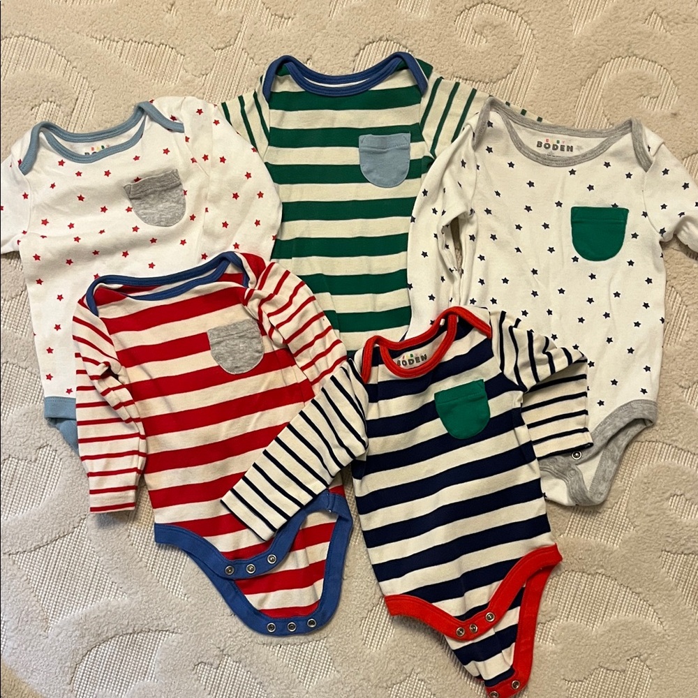 Baby Boden Striped and Star Bodysuits - Red, Green, Blue
